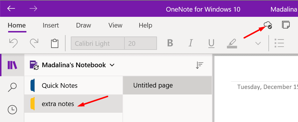 onenote sync status knap