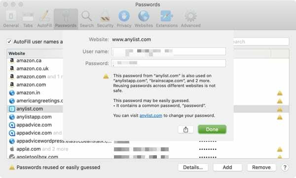 Safari Passwort bearbeiten-Mac