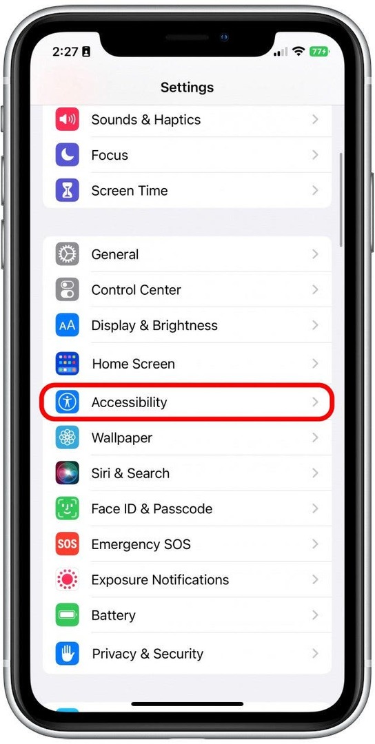 Κάντε κύλιση προς τα κάτω στην Προσβασιμότητα.