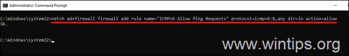 Aktifkan PING ICMPv6 dengan Command Prompt