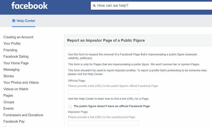 Facebook-Formular-Fake-Seite melden