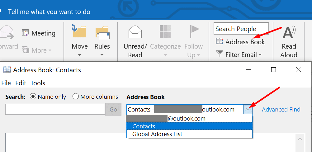 agenda de adrese Outlook