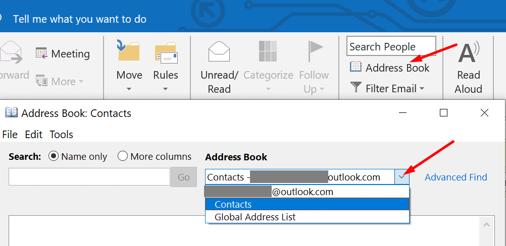 Outlook adrešu grāmata