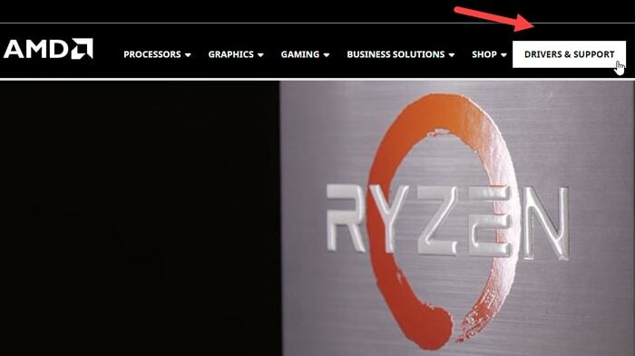 AMD साइट पर ड्राइवर और समर्थन विकल्प