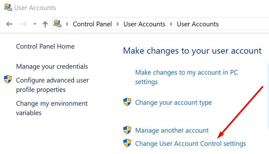 შეცვალეთ მომხმარებლის ანგარიშის კონტროლის პარამეტრები Windows 10