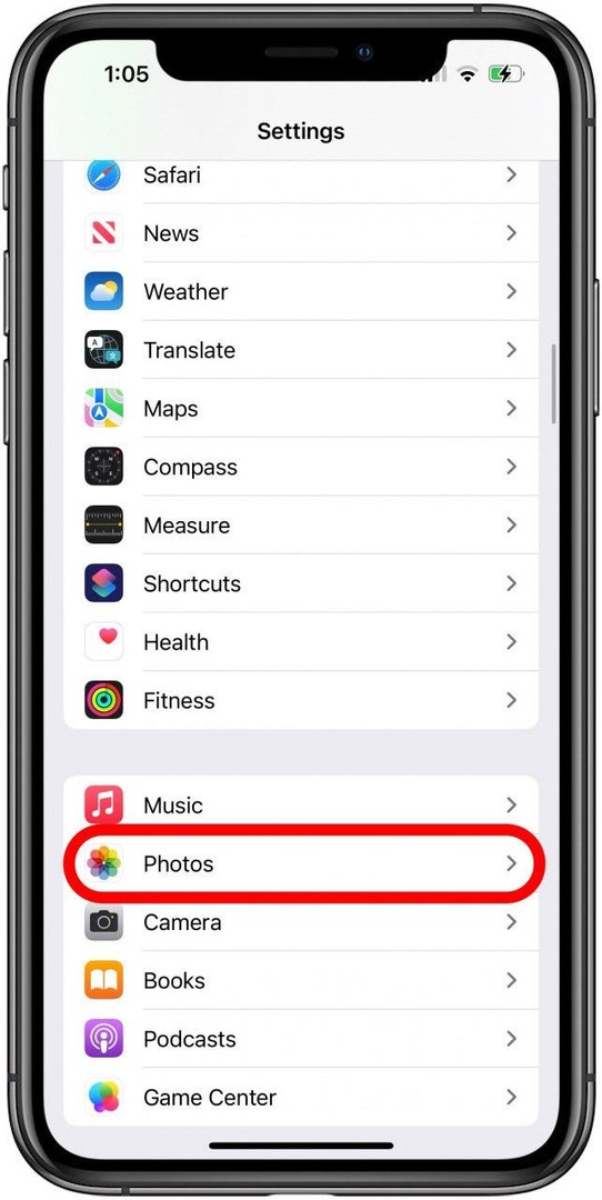 érintse meg a fényképeket az iphone és ipad beállításaiban