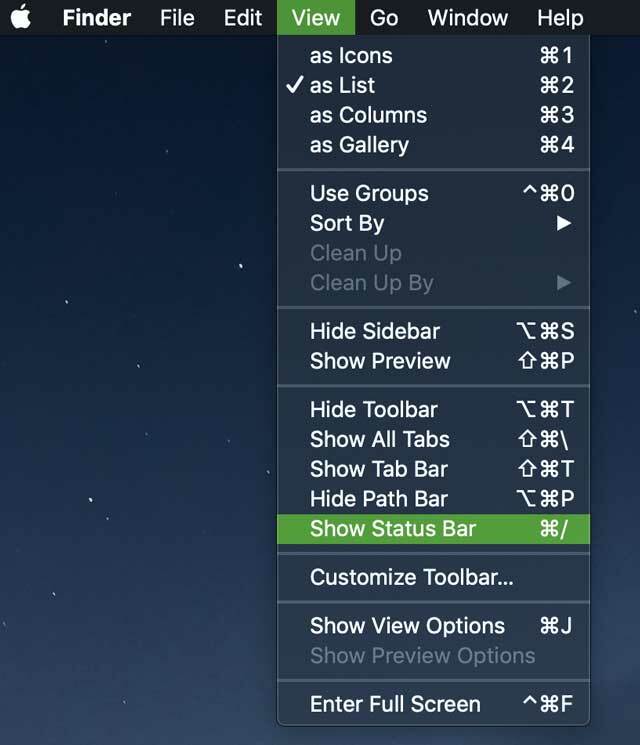 Ver barra de estado en la aplicación Mac Finder