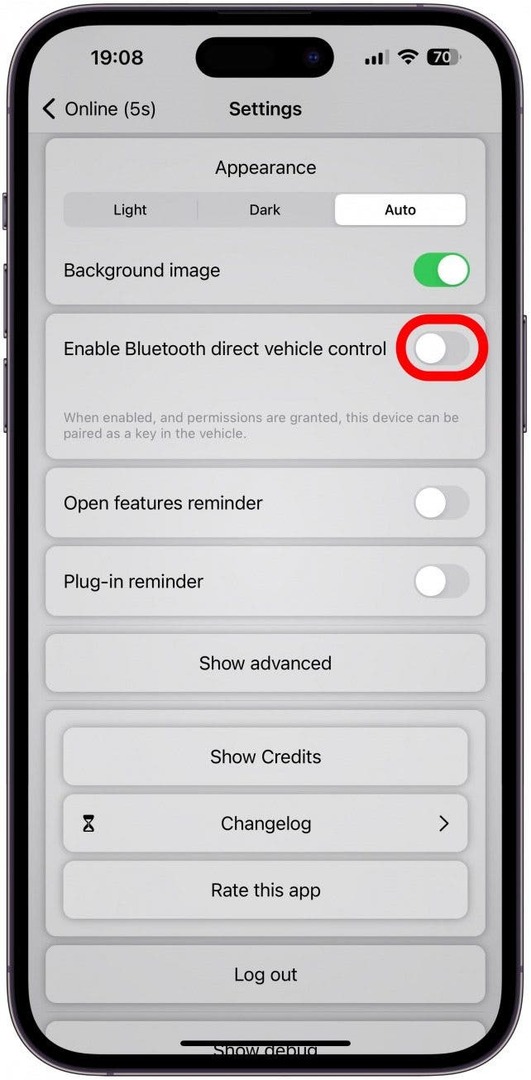 Pomičite se prema dolje dok ne vidite Omogući Bluetooth izravnu kontrolu vozila. Uključi ovo.