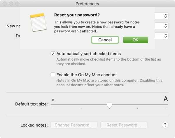 Reset Notes Password-Mac