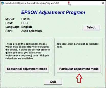 sélectionner le mode de réglage particulier