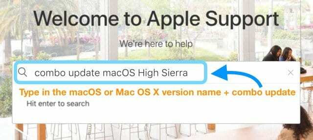 Suche nach Combo-Update auf der Apple-Support-Website