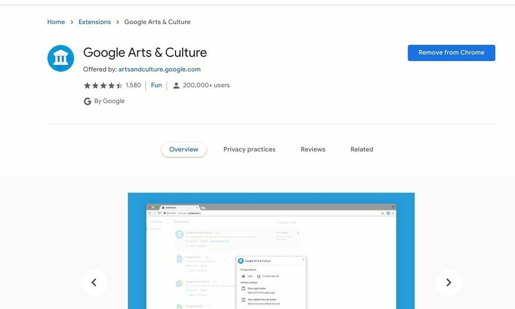 Google Arts and Culture proširenje za Chrome OS