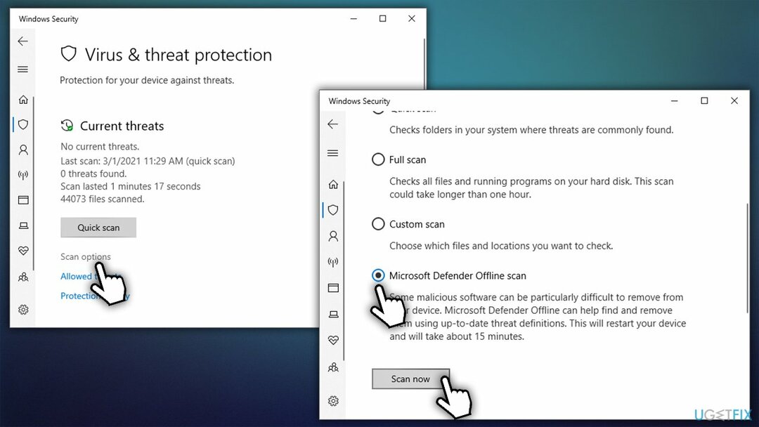 เรียกใช้การสแกนออฟไลน์ของ Windows Defender