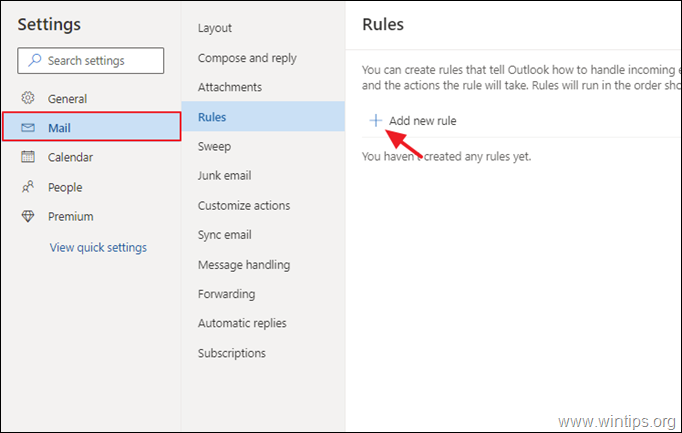 สร้างกฎใน Outlook สำหรับเว็บ