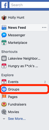 Optionsfenster für Facebook-Gruppen