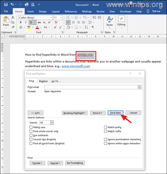 Cómo ver los hipervínculos de Word con Buscar y reemplazar