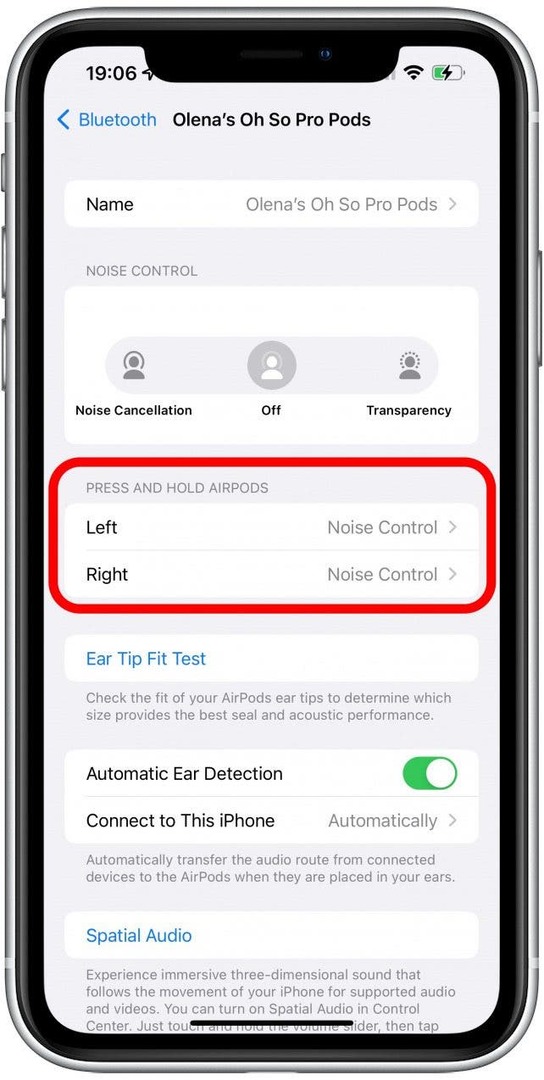 Skiltyje PRESS AND HOLD AIRPODS įsitikinkite, kad ir kairėje, ir dešinėje parašyta „Noise Control“ – „Apple“ ausinės skamba tik iš vienos pusės.