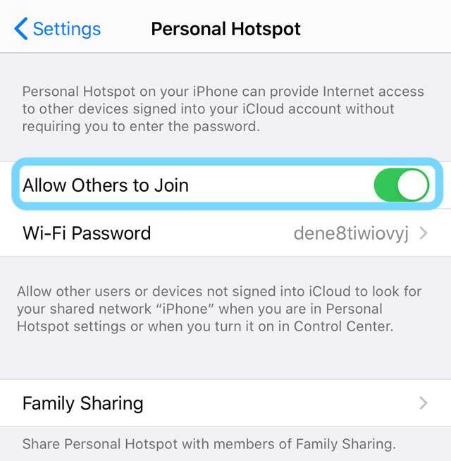 προσωπικές ρυθμίσεις hotspot iOS 13