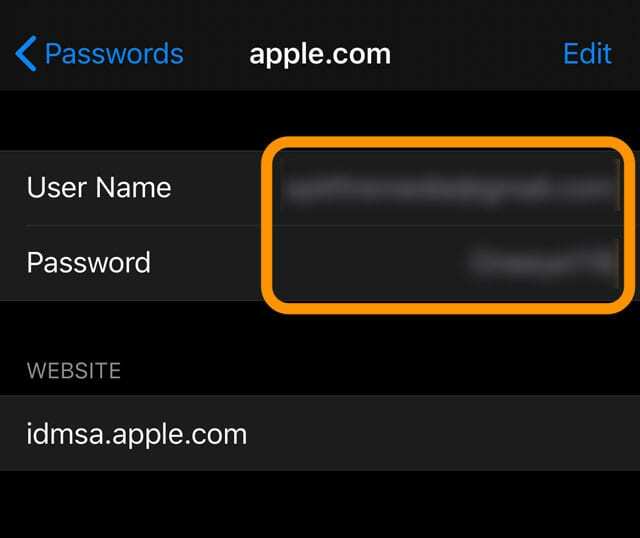 iOS-salasanat ja käyttäjätunnukset kohdassa Salasanat ja tilit