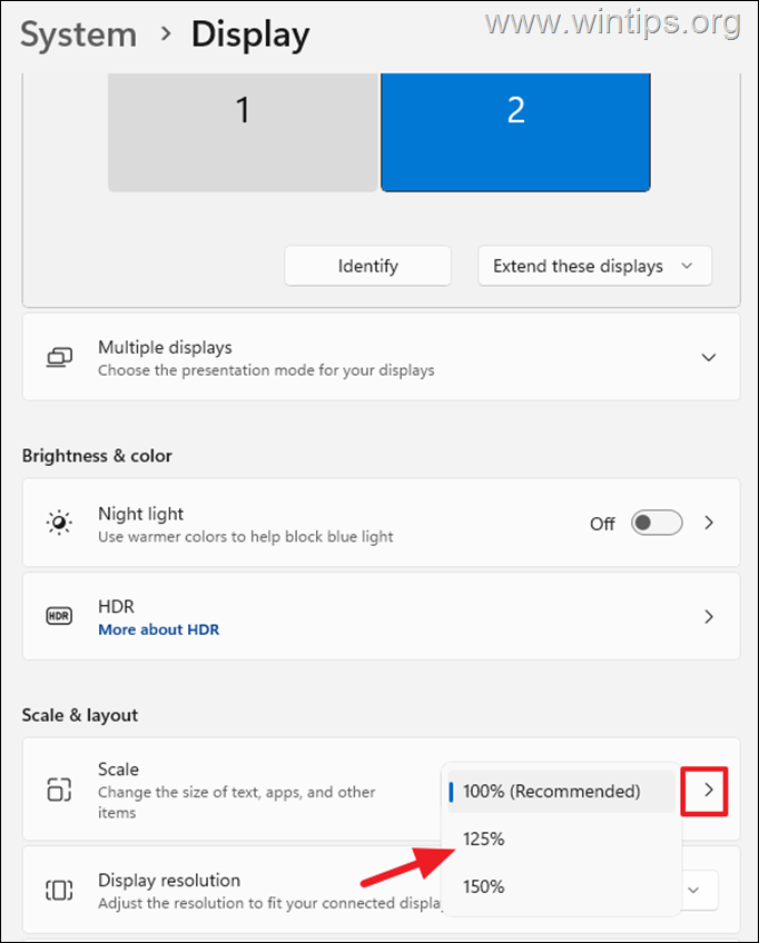 Twee monitoren instellen - Schaal, tekstgrootte wijzigen - Windows 11