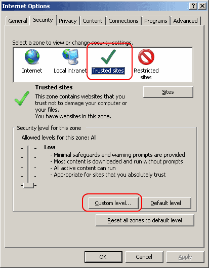 مواقع IE8 الموثوقة