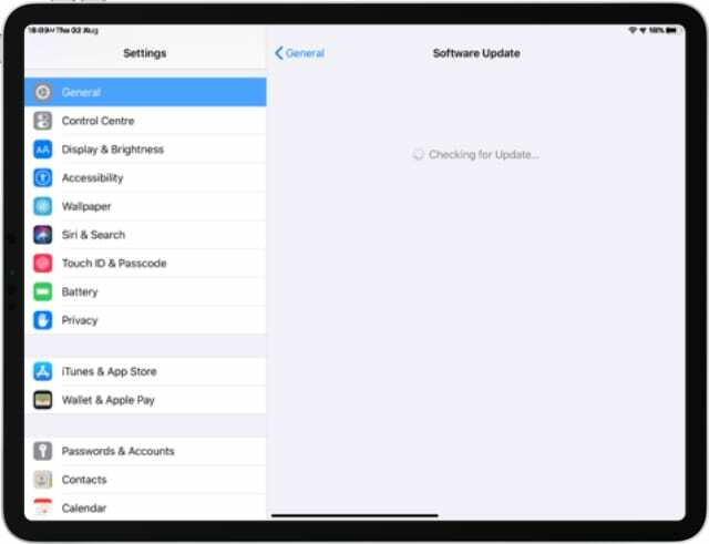 iPad Pro sucht in den Einstellungen nach Software-Updates