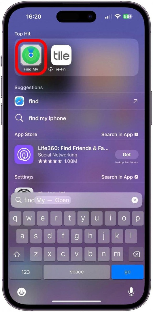 Atveriet lietotni Find My.