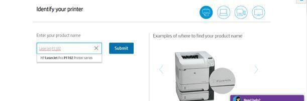 vnesite ime izdelka ali modela vašega tiskalnika HP
