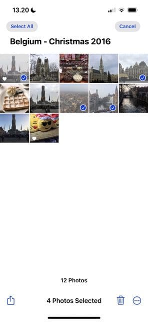 знімок екрана, на якому показано фотографії, вибрані в iOS