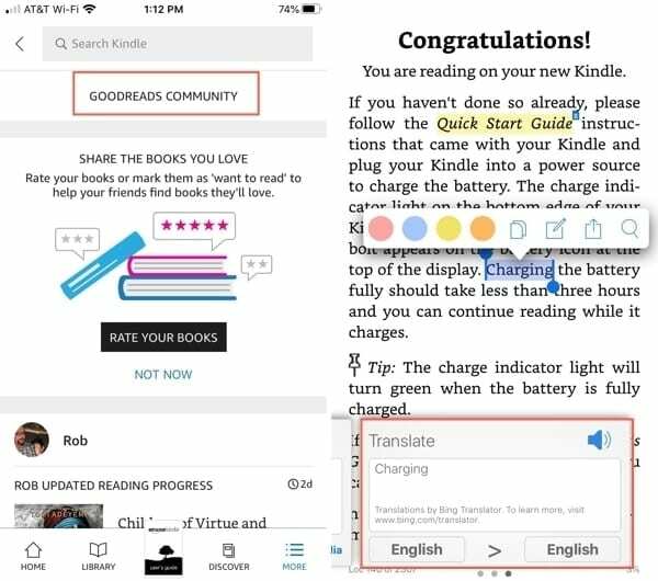 Kindle Goodreads og oversettelsesverktøy
