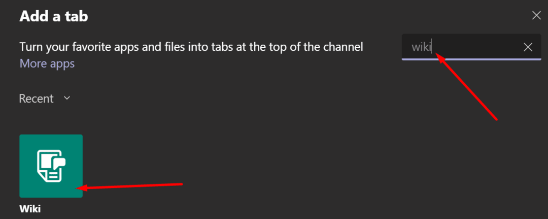 ms-teams tilføjer en wiki-fane