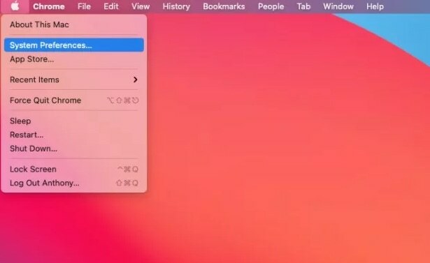 システム環境設定を選択しますAppleアイコンをクリックします