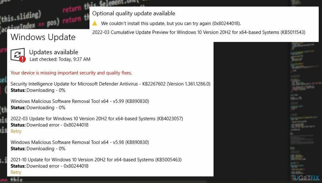 Windows Update-Fehler 0x8024418