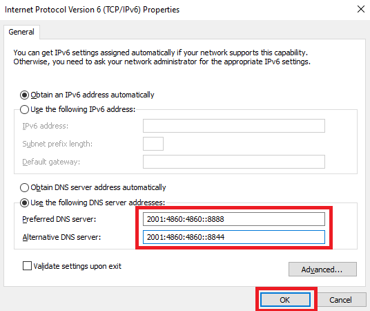 Adresy DNS serverů - ipv6