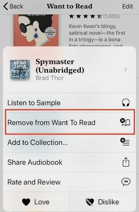 Távolítsa el a könyveket a kívánságlistáról az iOS Könyvek alkalmazásban