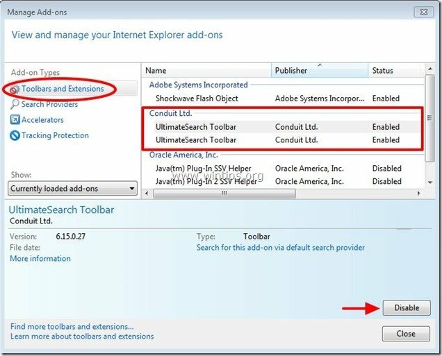 удалить Ultimate Search Toolbar Internet Explorer