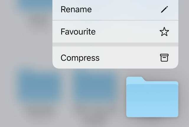 Опция сжатия из приложения " Файлы" на iPhone