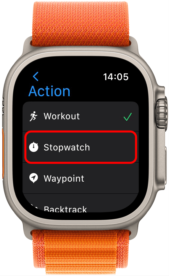 Stopwatch is een geweldige optie om te kiezen uit het Action Button-menu.