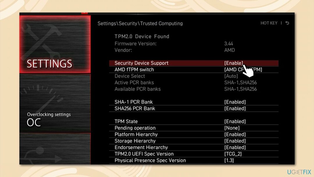 Deshabilitar fTPM a través de BIOS