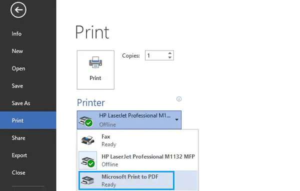 Microsoft Stampa su PDF