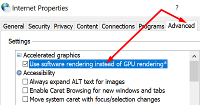 interneta rekvizīti-iespējo programmatūras renderēšanu