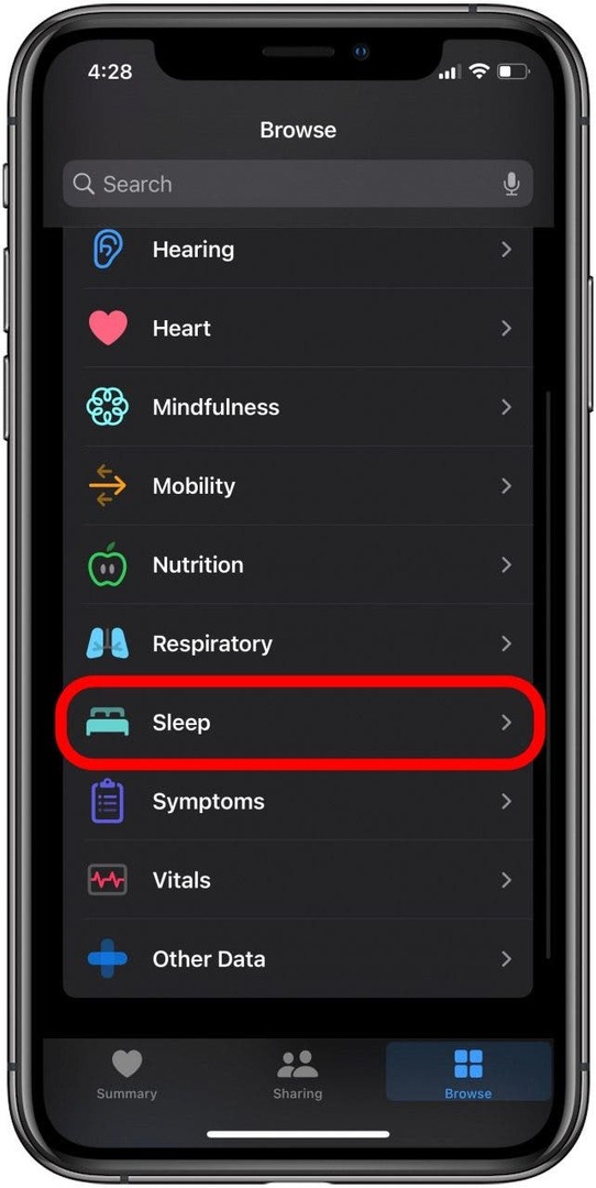 configurações de sono do iphone no aplicativo de saúde