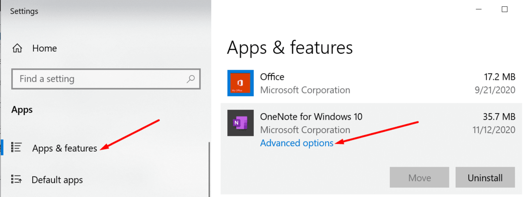 opsi lanjutan onenote windows 10