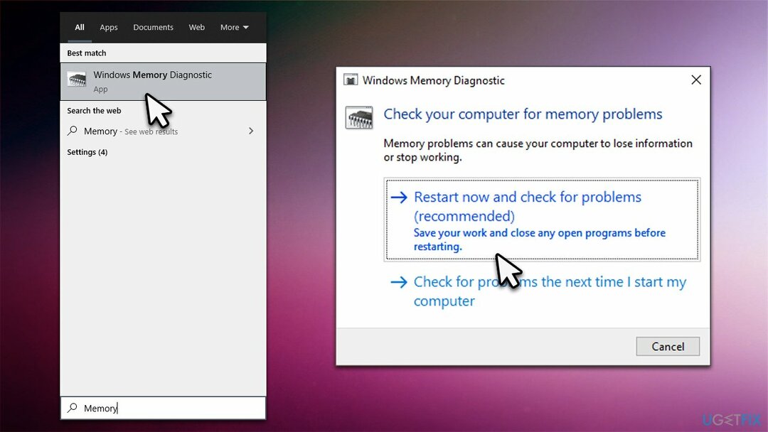 Koristite dijagnostiku memorije sustava Windows