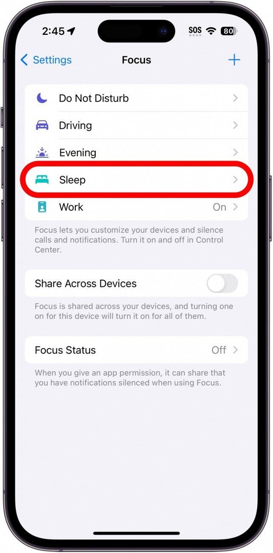iphone fokusavimo nustatymai su miego fokusavimu raudonai apskritimu