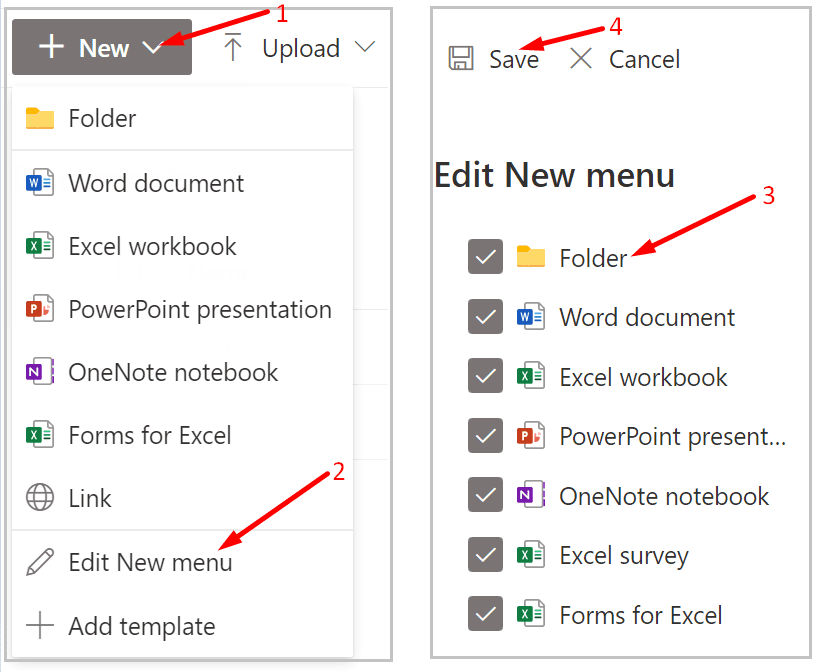 sharepoint edytuj nowe menu dodaj folder