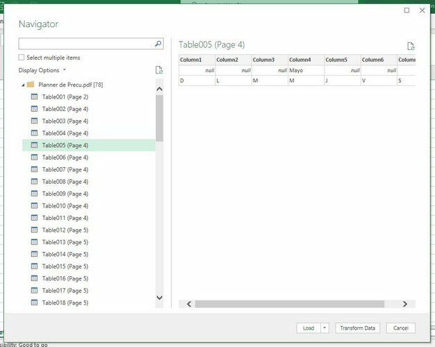 Navigační panel Excel