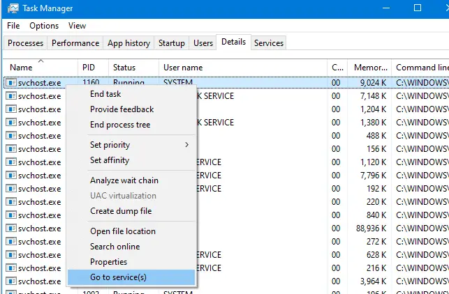 ดูบริการที่ทำงานภายใต้ svchost.exe