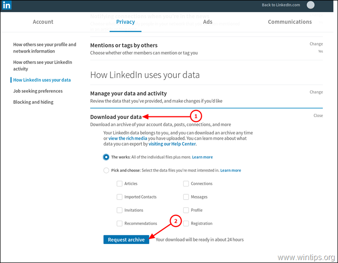 Архивирайте данните за акаунта в LinkedIn