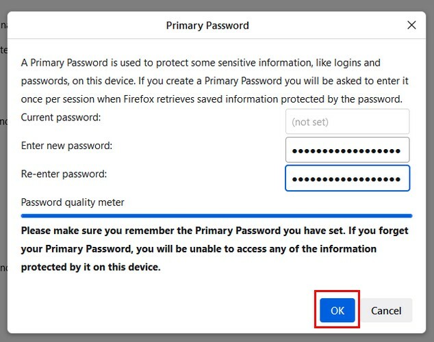 Finestra Password principale in Firefox